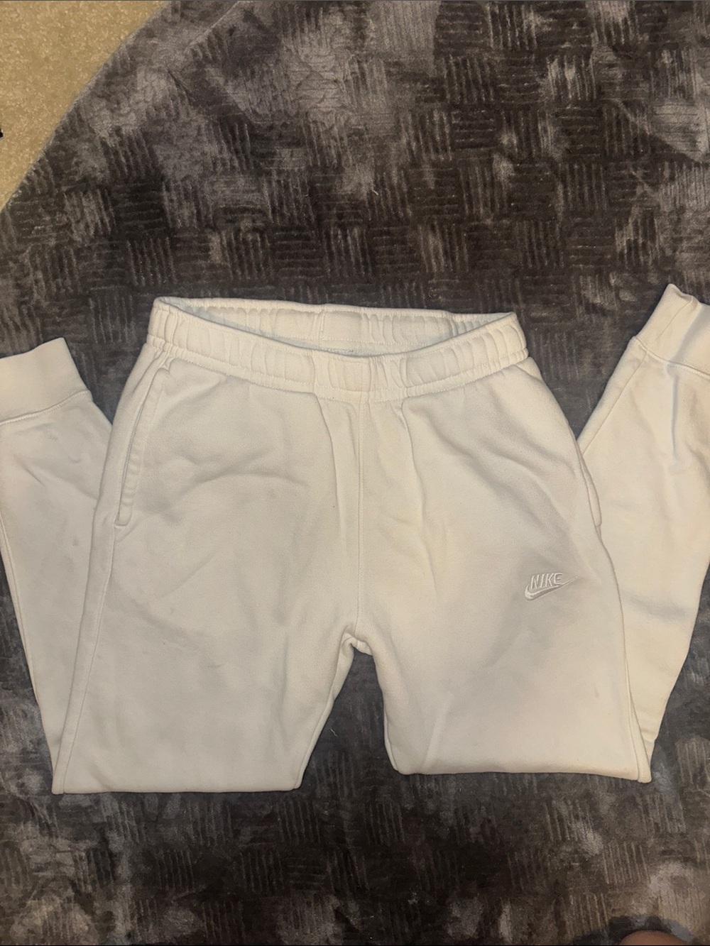 Nike White Fleece Joggers with Embroidered Swoosh
